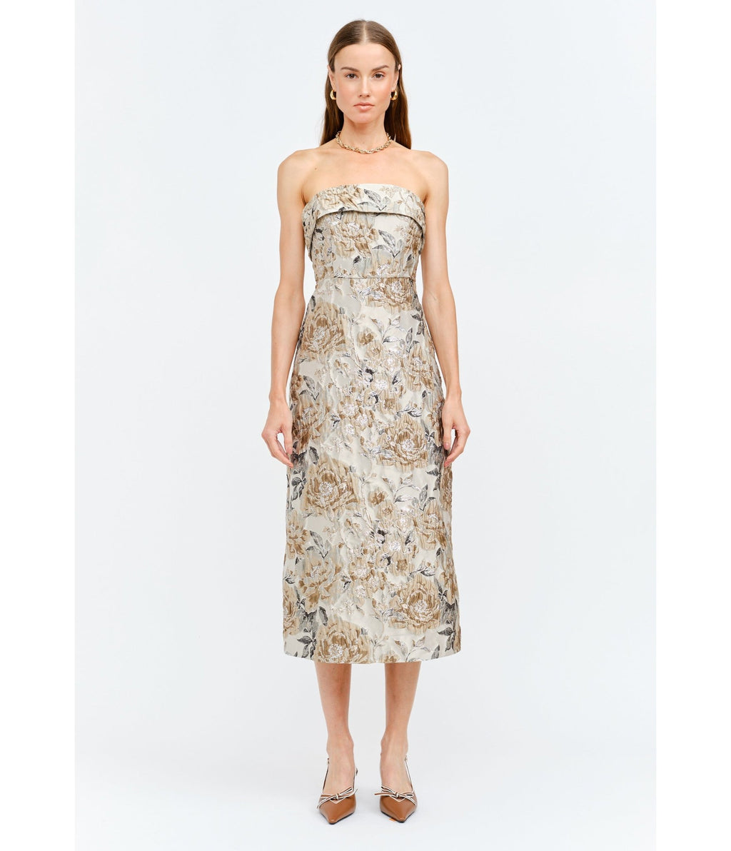 Floral Jacquard Strapless Midi Dress - Unique Vintage - Womens, DRESSES, MIDI