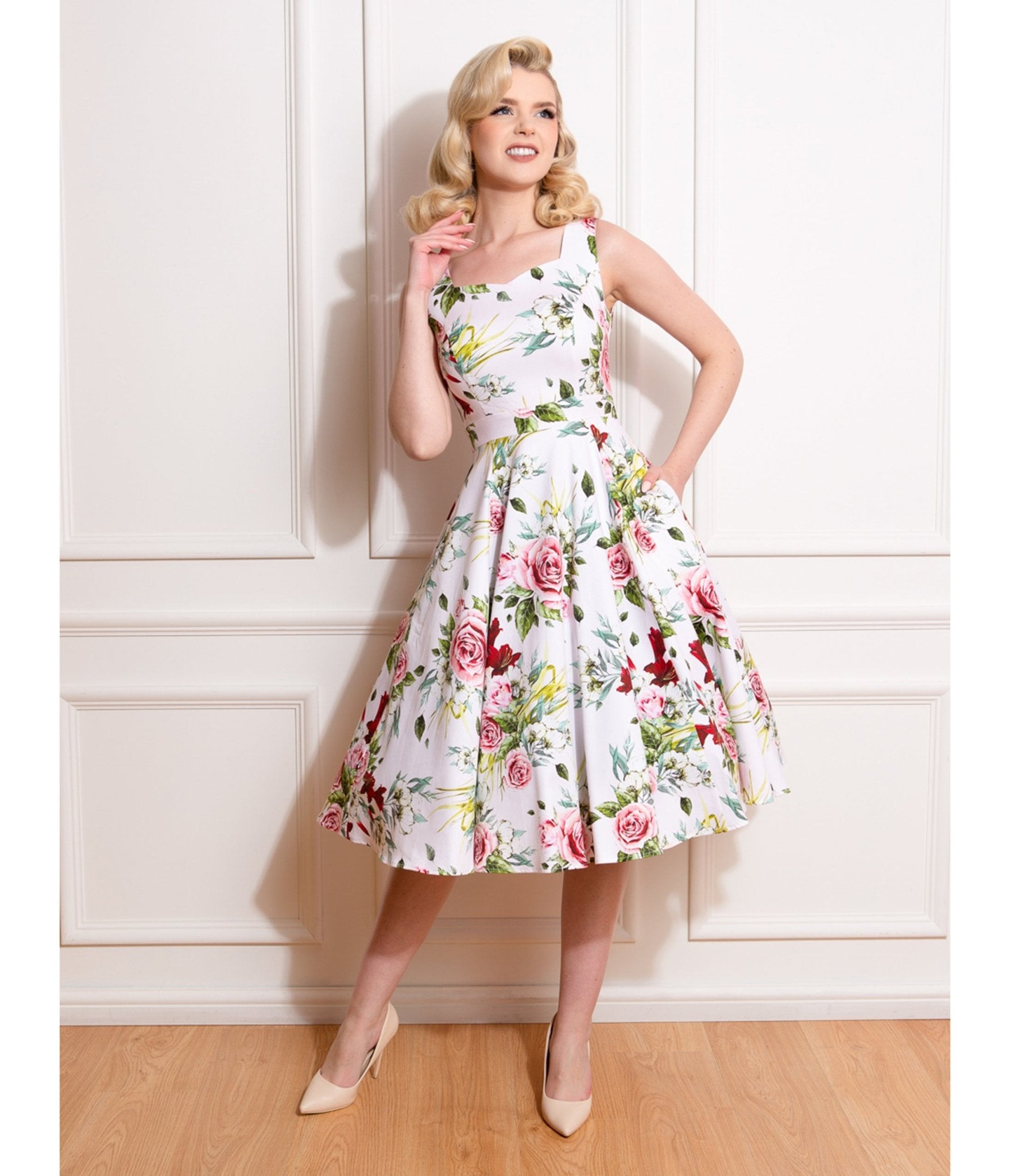 Floral Print Carole Swing Dress - Unique Vintage - Womens, DRESSES, SWING