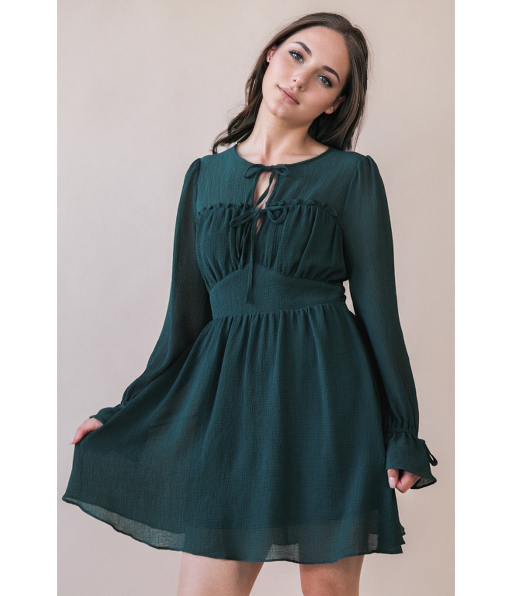 Forest Green Long Sleeve Mini Dress - Unique Vintage - Womens, DRESSES, FIT AND FLARE