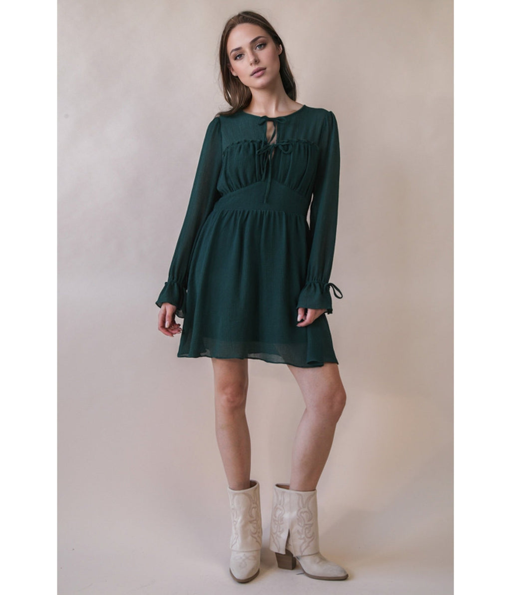 Forest Green Long Sleeve Mini Dress - Unique Vintage - Womens, DRESSES, FIT AND FLARE