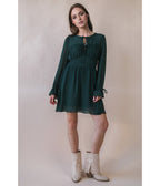 Forest Green Long Sleeve Mini Dress - Unique Vintage - Womens, DRESSES, FIT AND FLARE