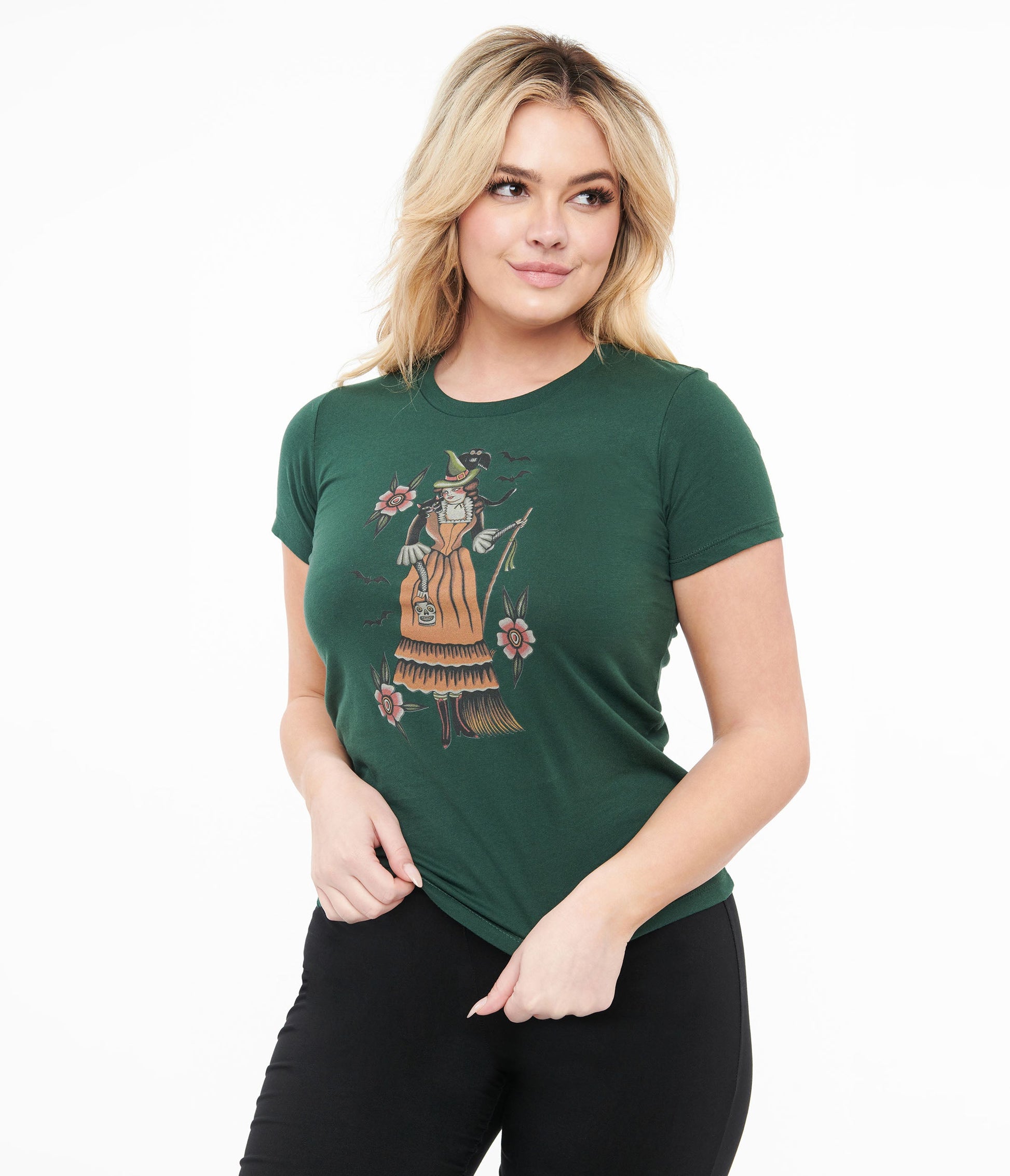 Forest Green My Witch Fitted Graphic Tee - Unique Vintage - Womens, GRAPHIC TEES, TEES