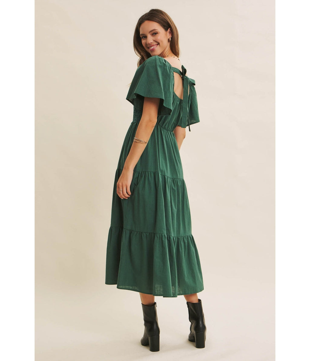 Forest Green Tiered Midi Dress - Unique Vintage - Womens, DRESSES, MIDI