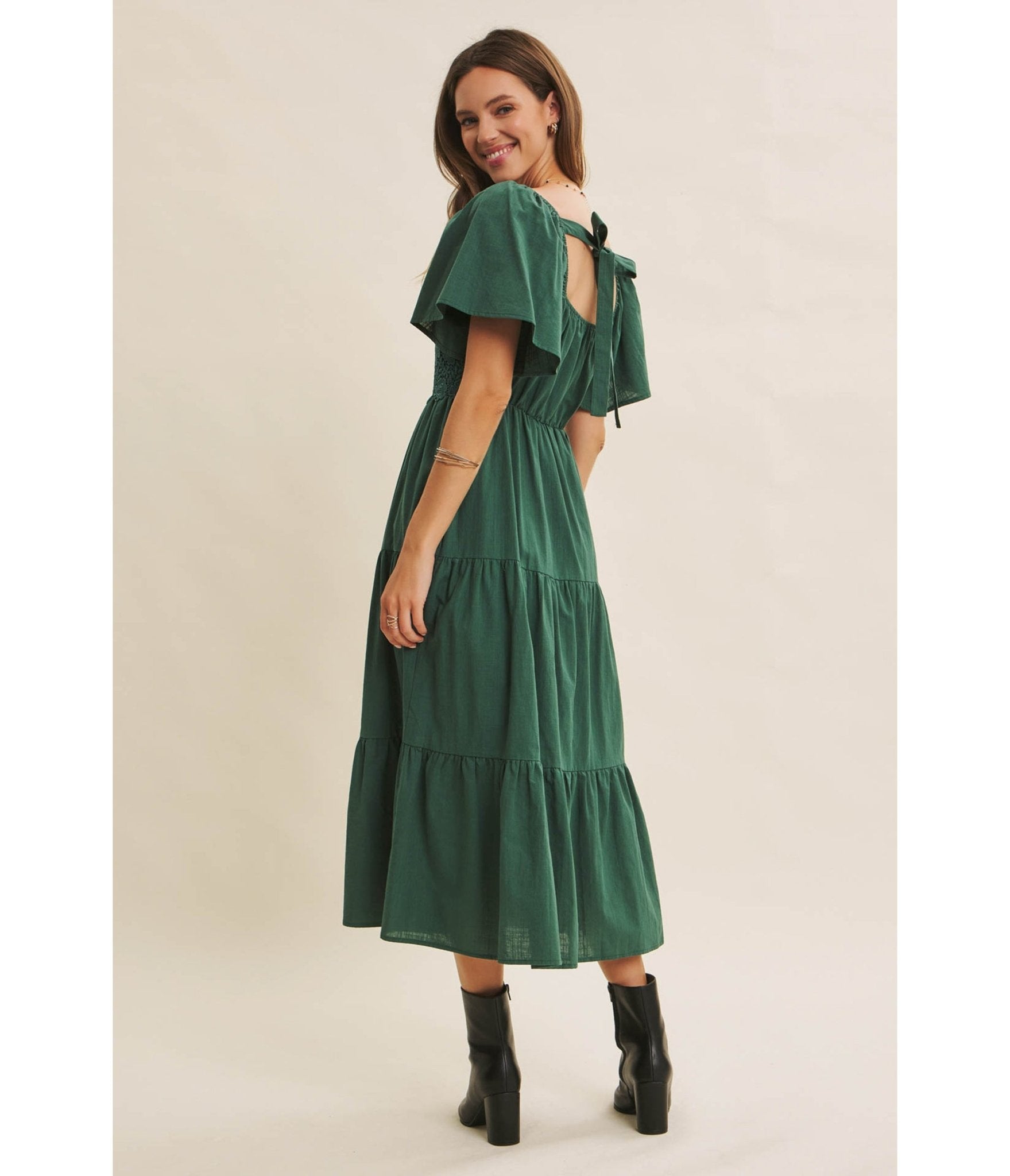 Forest Green Tiered Midi Dress - Unique Vintage - Womens, DRESSES, MIDI