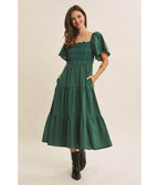 Forest Green Tiered Midi Dress - Unique Vintage - Womens, DRESSES, MIDI