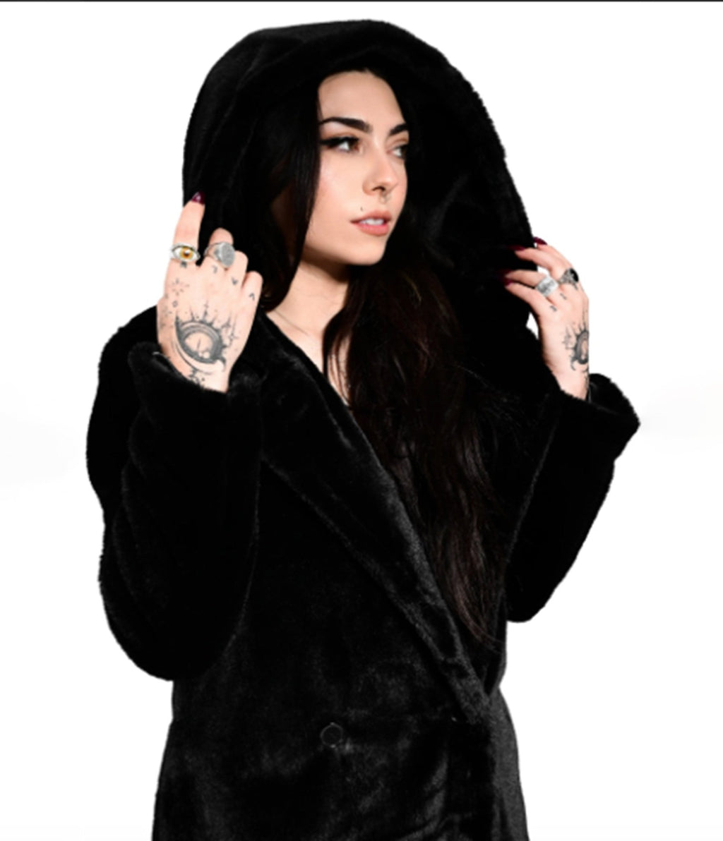 Foxblood Black Faux Fur Thora Coat - Unique Vintage - Womens, TOPS, OUTERWEAR
