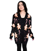 Foxblood Black Gingerdead Men Long Open Cardigan - Unique Vintage - Cardigans