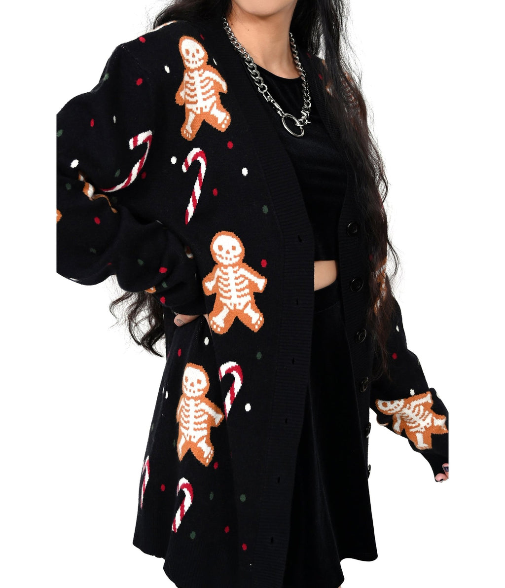 Foxblood Black Gingerdead Men Long Open Cardigan - Unique Vintage - Cardigans