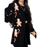 Foxblood Black Gingerdead Men Long Open Cardigan - Unique Vintage - Cardigans