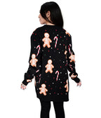 Foxblood Black Gingerdead Men Long Open Cardigan - Unique Vintage - Cardigans