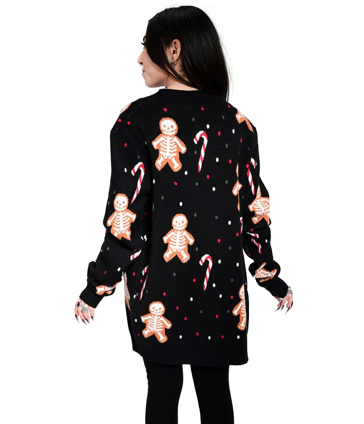 Foxblood Black Gingerdead Men Long Open Cardigan - Unique Vintage - Cardigans