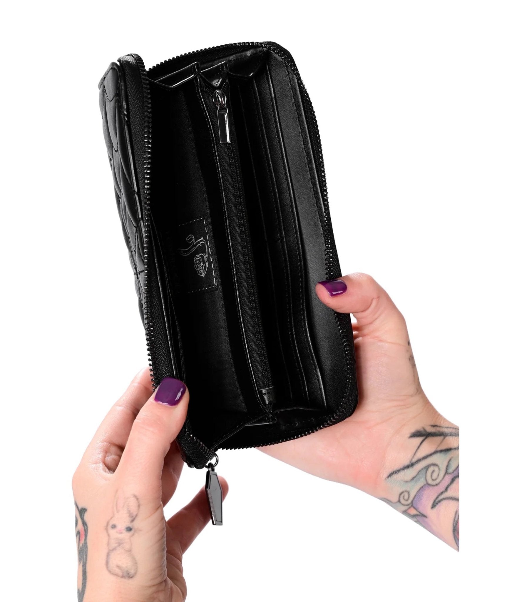 Foxblood Black Leatherette Spiderweb Zip Around Wallet - Unique Vintage - Womens, ACCESSORIES, HANDBAGS