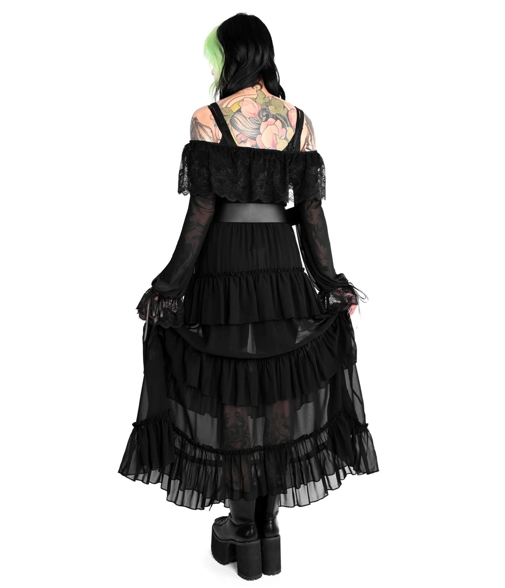 Foxblood Black Ruffle Leah Maxi Skirt - Unique Vintage - Womens, BOTTOMS, SKIRTS