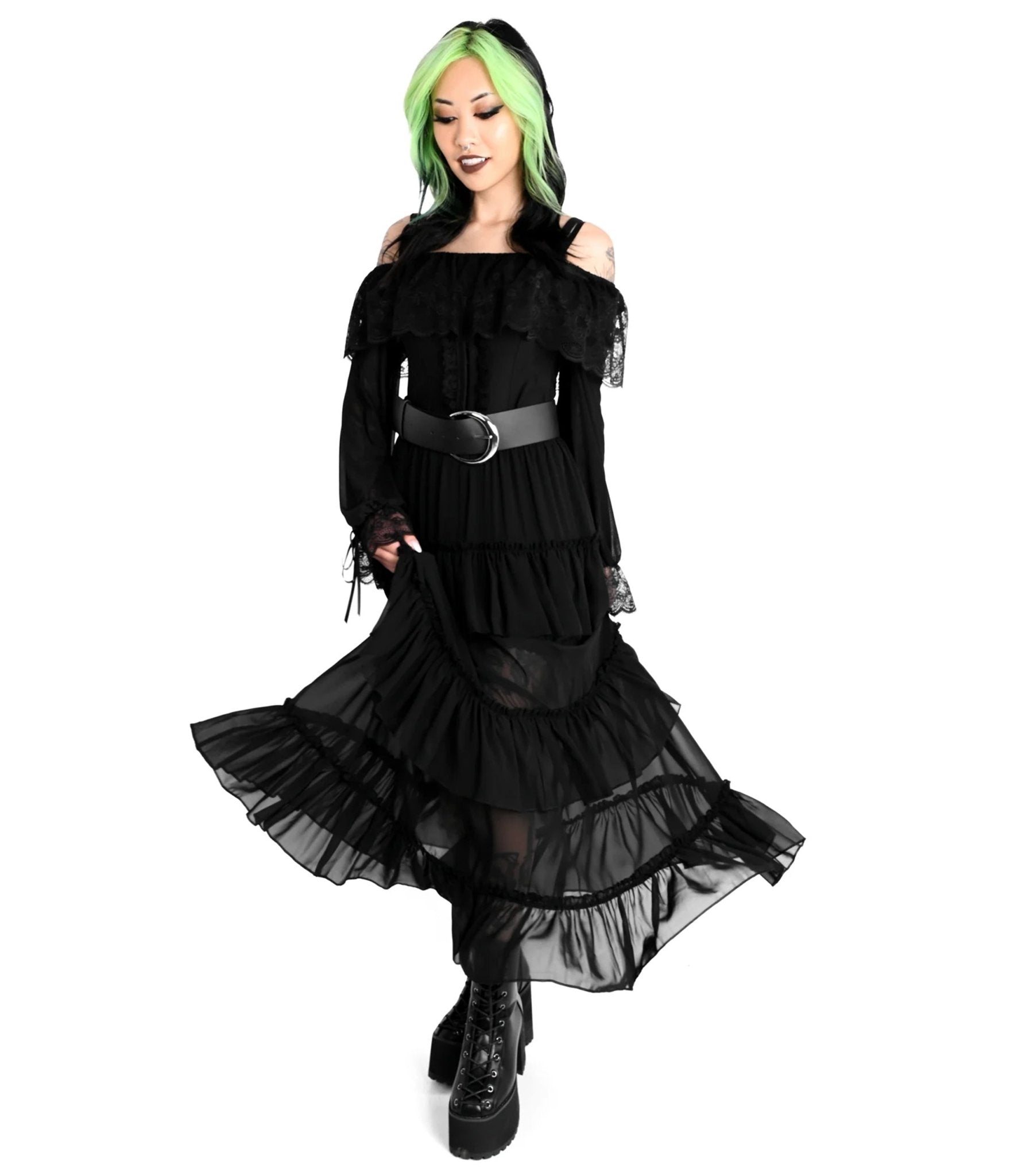 Foxblood Black Ruffle Leah Maxi Skirt - Unique Vintage - Womens, BOTTOMS, SKIRTS