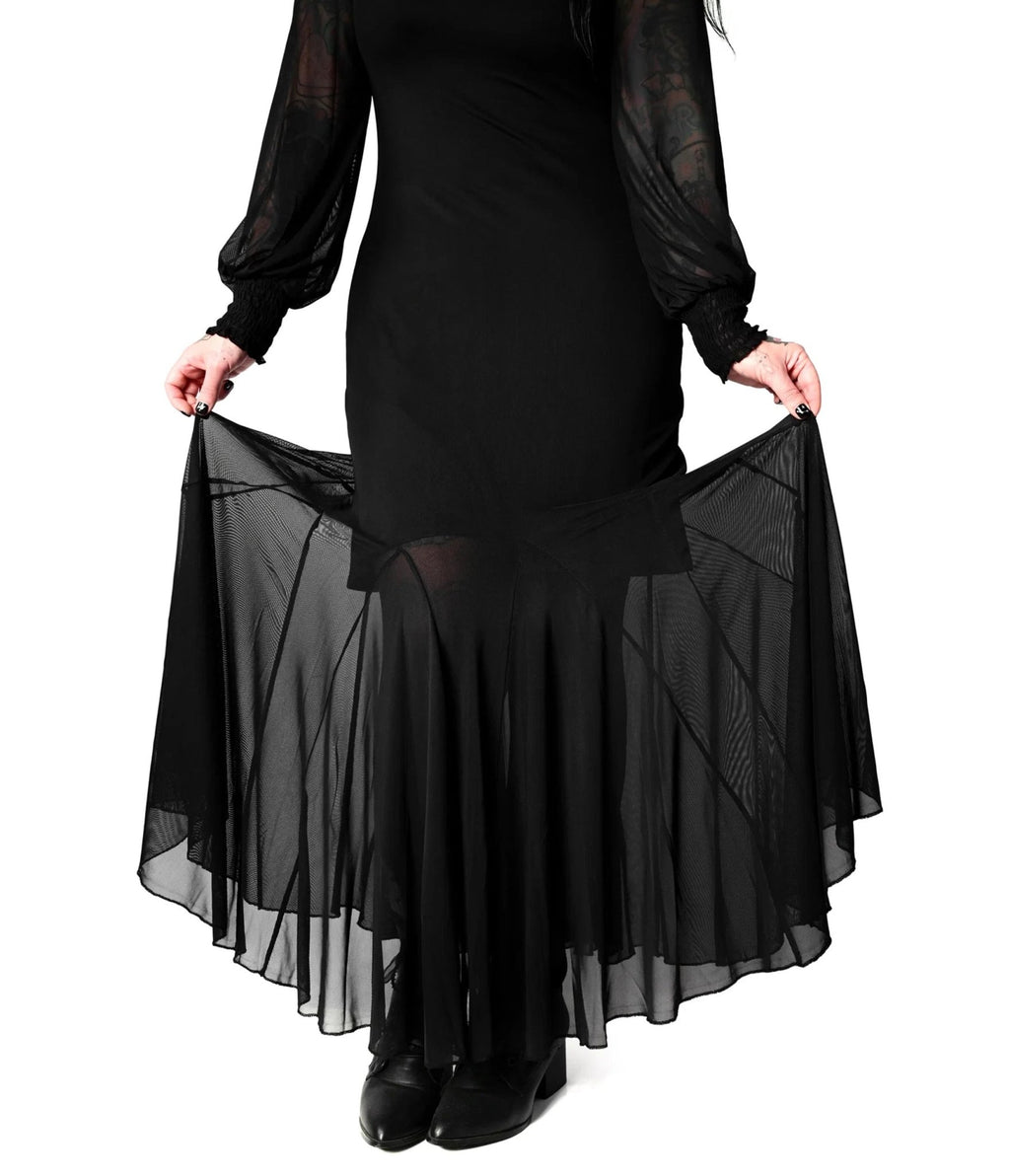 Foxblood Black Sheer Mess Long Sleeve Mary Maxi Dress - Unique Vintage - Womens, DRESSES, MAXI