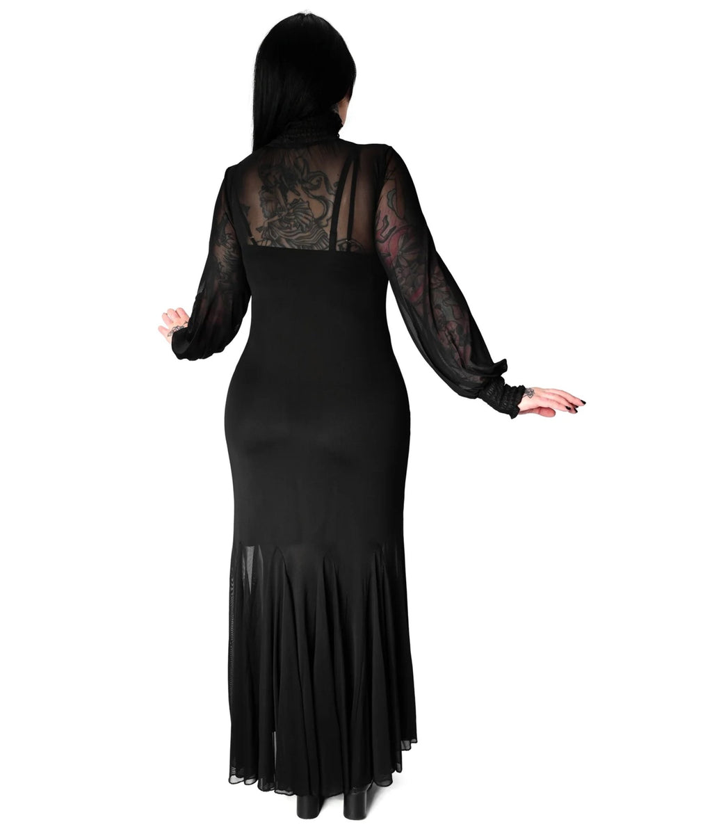 Foxblood Black Sheer Mess Long Sleeve Mary Maxi Dress - Unique Vintage - Womens, DRESSES, MAXI