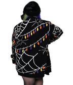 Foxblood Black Spiderweb Holiday Lights Long Open Cardigan - Unique Vintage - Cardigans
