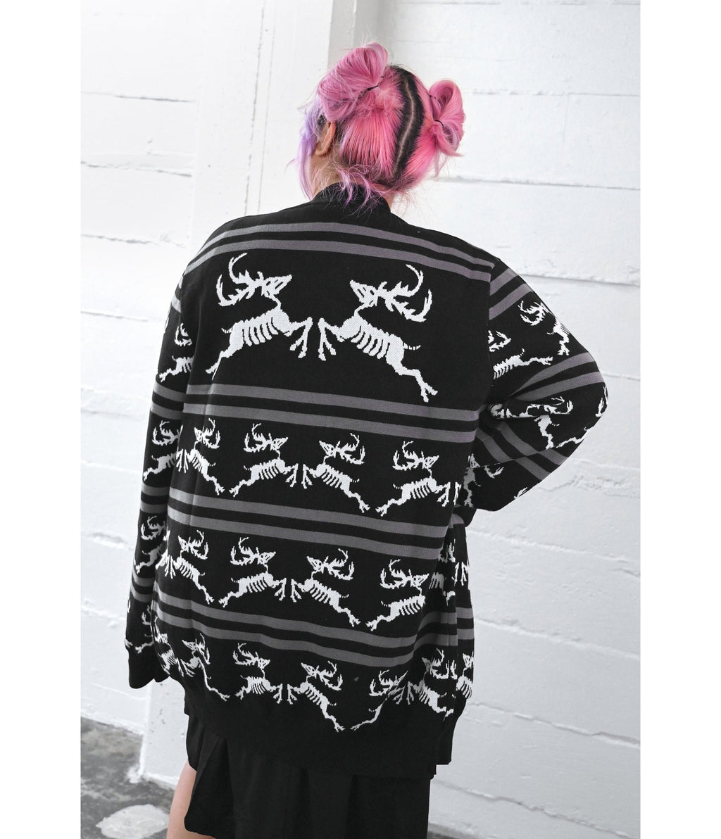 Foxblood Black Undead Reindeer Long Open Cardigan - Unique Vintage - Cardigans