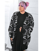 Foxblood Black Undead Reindeer Long Open Cardigan - Unique Vintage - Cardigans