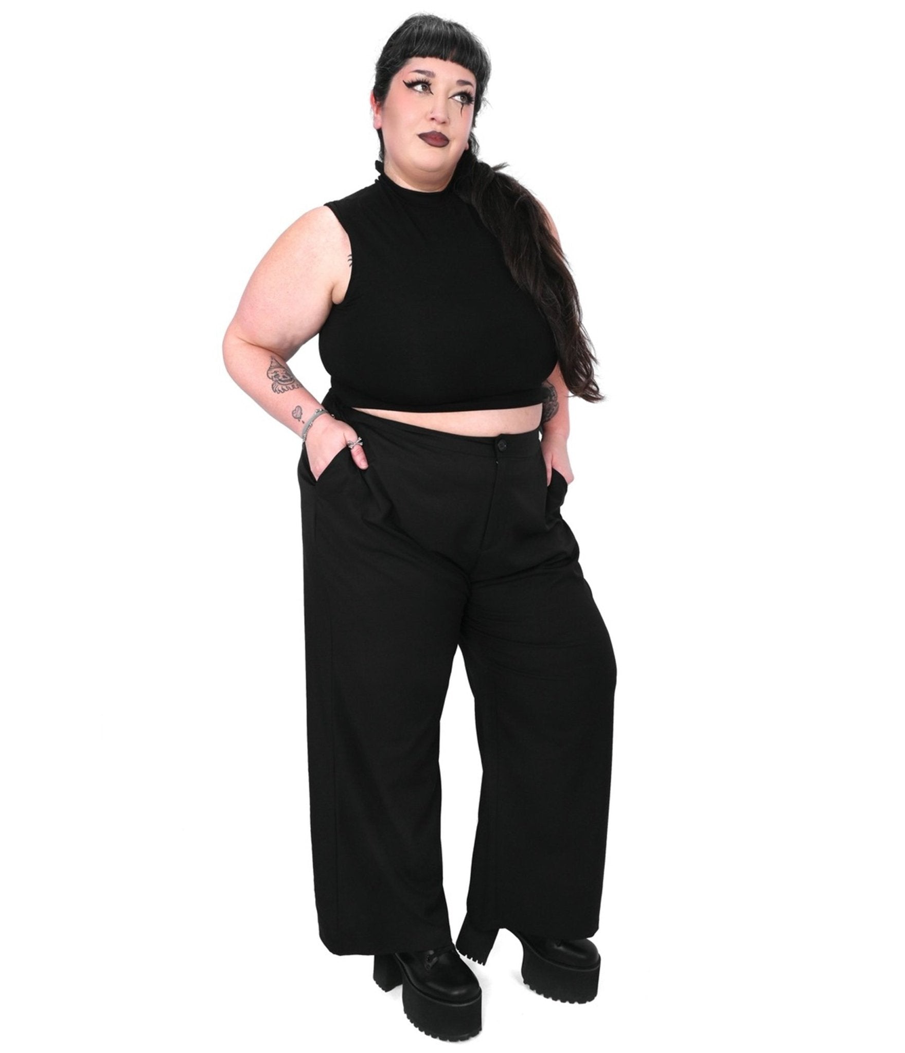 Foxblood Black Wide Leg Trousers - Unique Vintage - Womens, BOTTOMS, PANTS