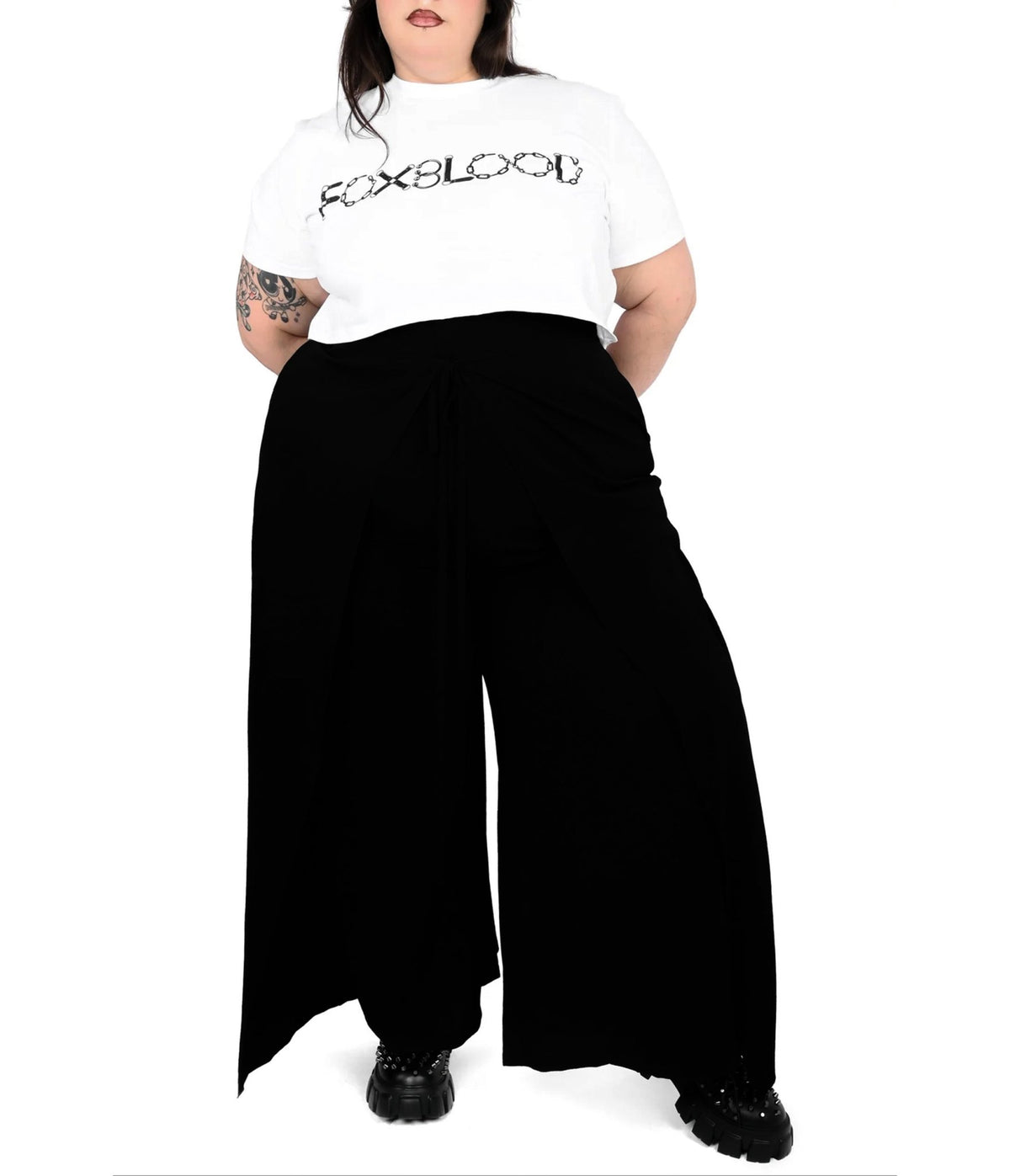 Foxblood Black Wrap Front Wide Leg Pants - Unique Vintage - Womens, BOTTOMS, PANTS
