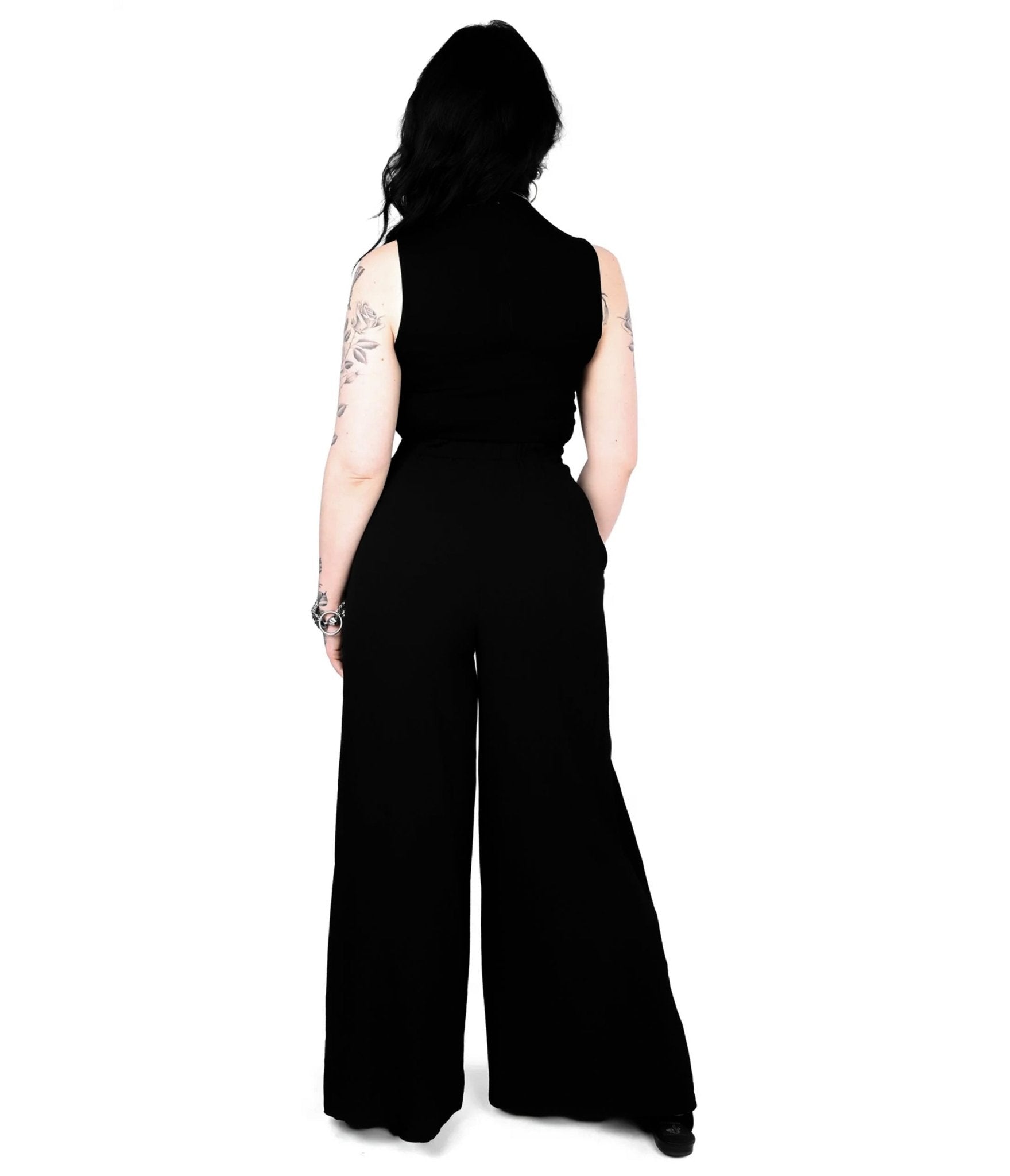 Foxblood Black Wrap Front Wide Leg Pants - Unique Vintage - Womens, BOTTOMS, PANTS