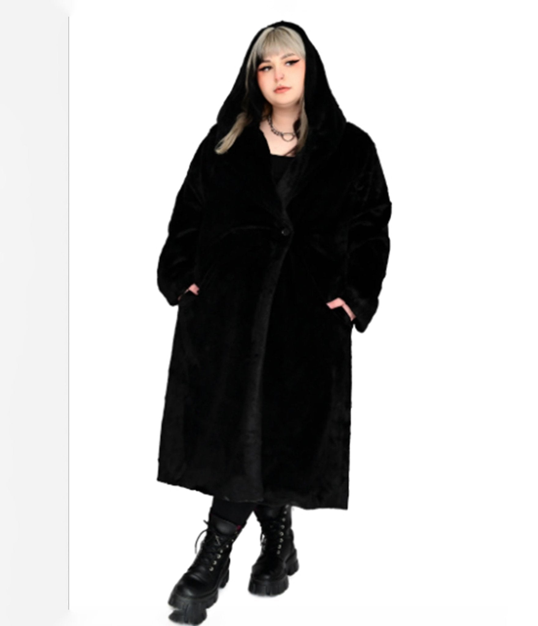 Foxblood Plus Size Black Faux Fur Thora Coat - Unique Vintage - Womens, TOPS, OUTERWEAR