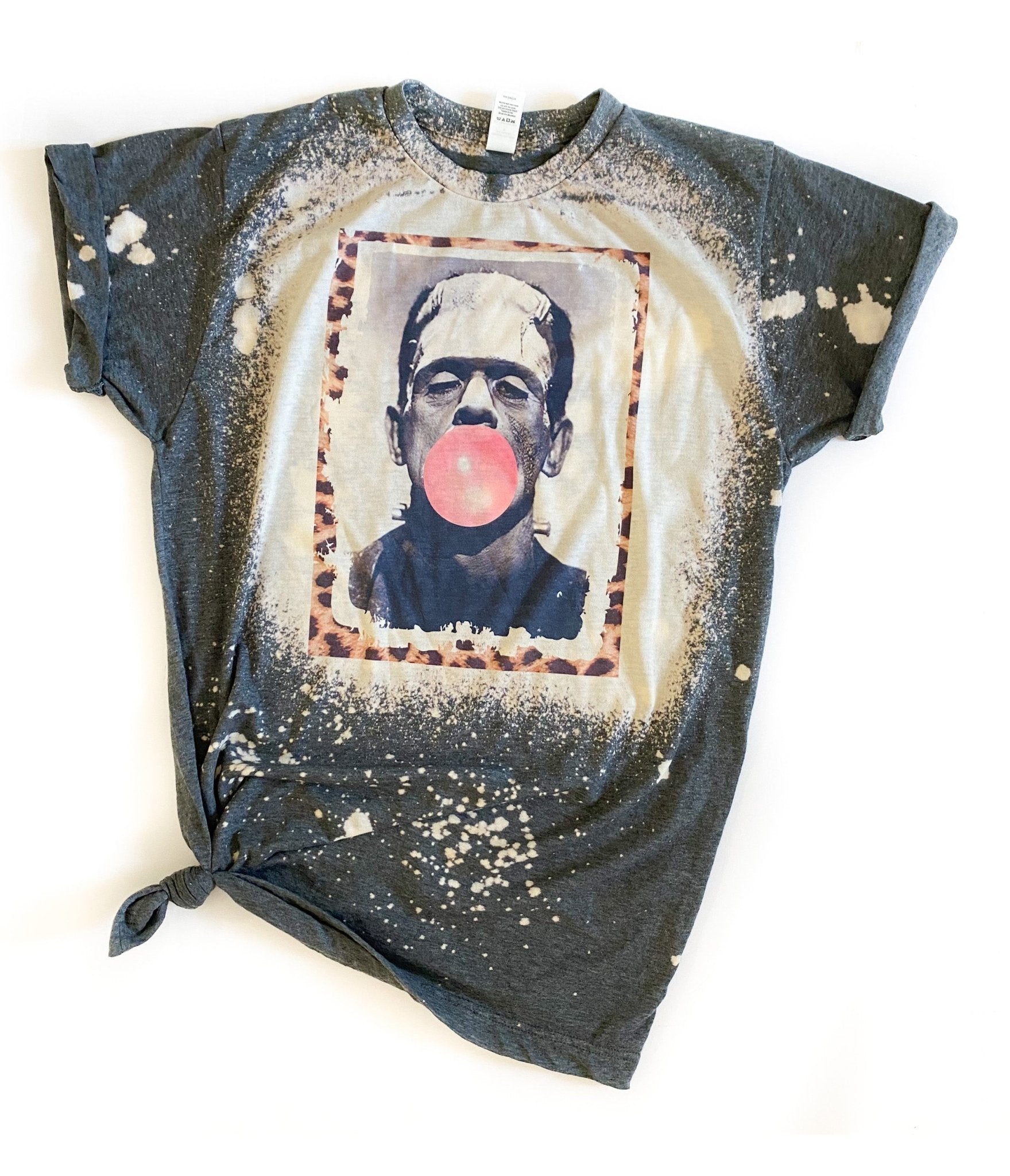 Frankenstein Bubblegum Unisex Bleached Graphic Tee - Unique Vintage - Womens, GRAPHIC TEES, TEES