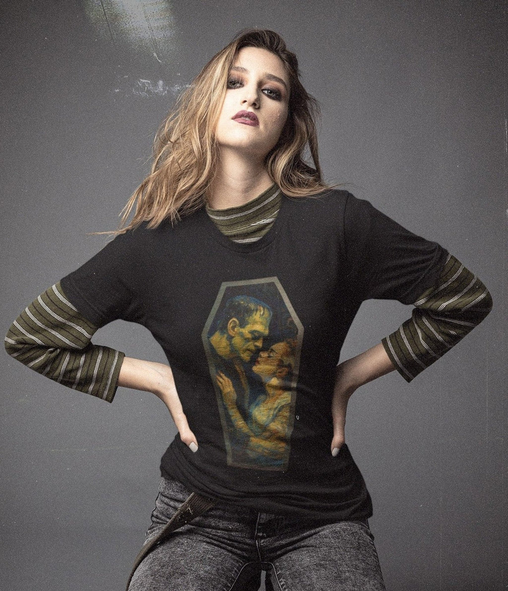 Frankenstein & His Bride Unisex Graphic Tee - Unique Vintage - Womens, GRAPHIC TEES, TEES