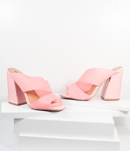 Frosted Pink Vinyl Peep Toe Mule Heels - Unique Vintage - Womens, SHOES, HEELS