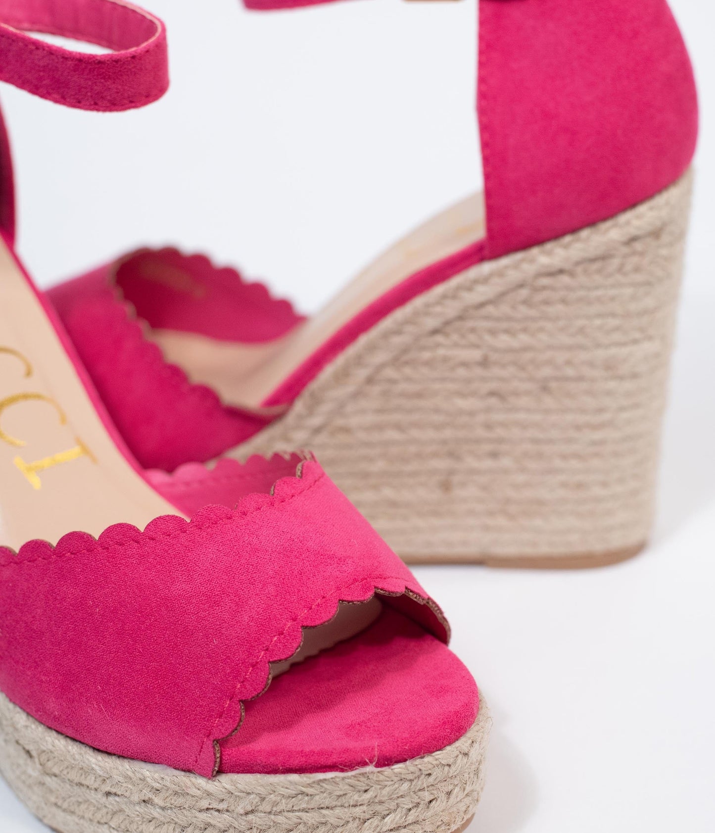 Fuchsia Suede Peep Toe Espadrille Wedges - Unique Vintage - Womens, SHOES, SANDALS