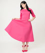 Fuchsia Three Quarter Length Sleeve Midi Dress