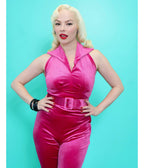 Fuchsia Velvet Pinup Halter Top - Unique Vintage - Womens, TOPS, SHIRTS