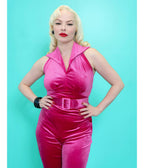 Fuchsia Velvet Pinup Halter Top - Unique Vintage - Womens, TOPS, SHIRTS