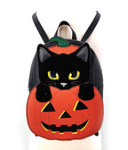 Furry Black Cat In A Pumpkin Mini Backpack - Unique Vintage - Womens, ACCESSORIES, HANDBAGS