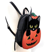 Furry Black Cat In A Pumpkin Mini Backpack - Unique Vintage - Womens, ACCESSORIES, HANDBAGS