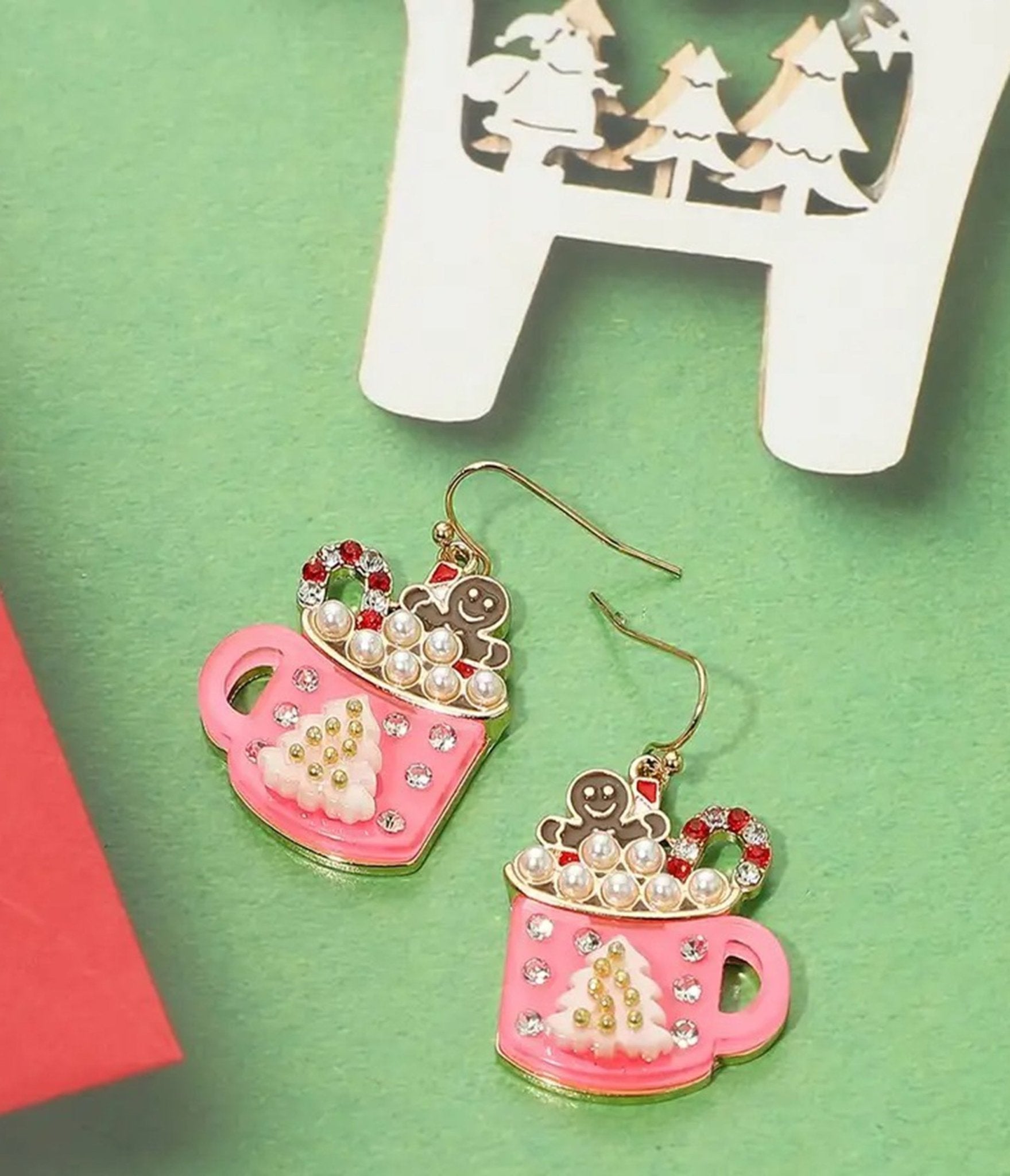 Gingerbread Man Hot Cocoa Earrings - Unique Vintage - Womens, ACCESSORIES, JEWELRY