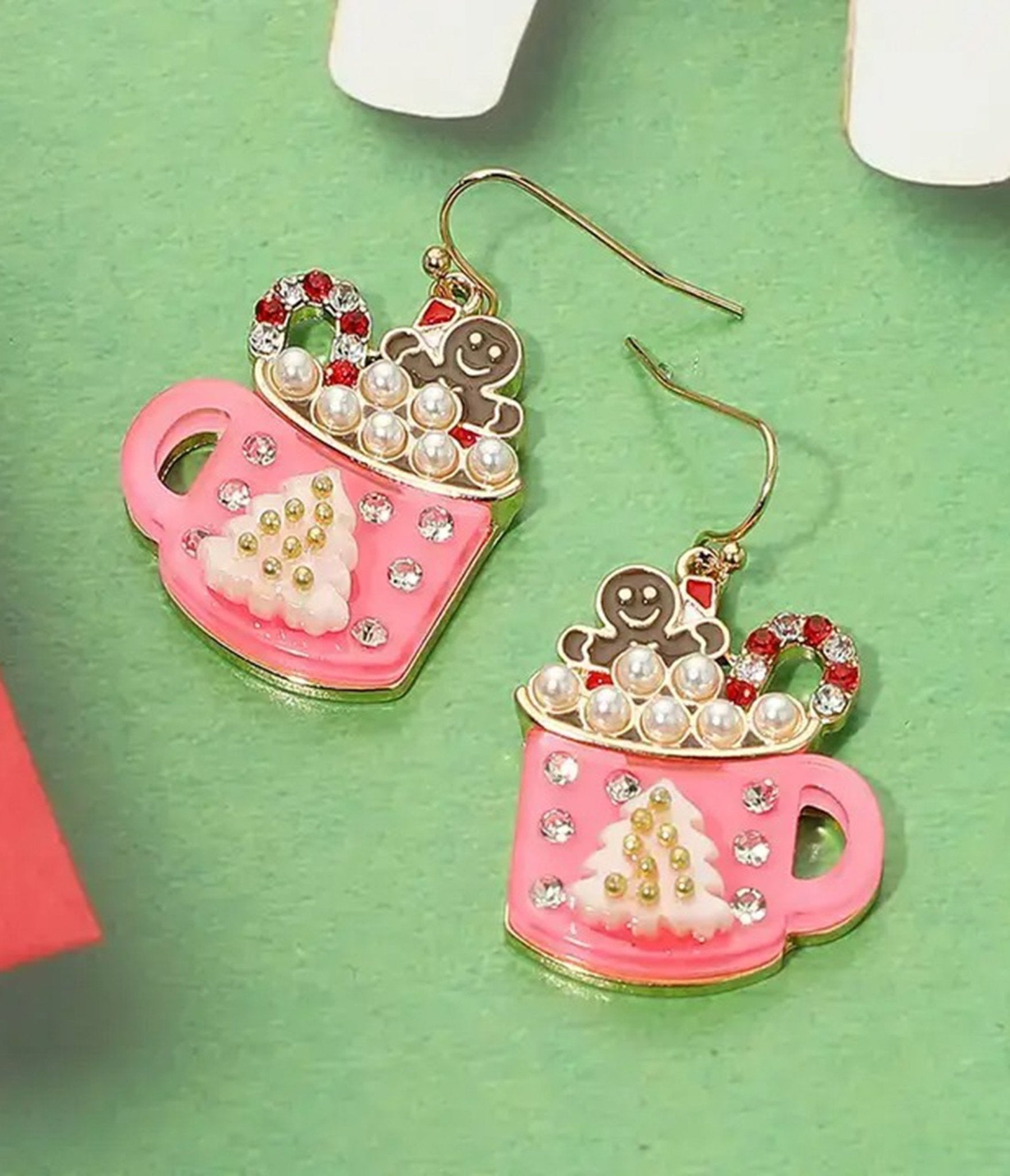 Gingerbread Man Hot Cocoa Earrings - Unique Vintage - Womens, ACCESSORIES, JEWELRY