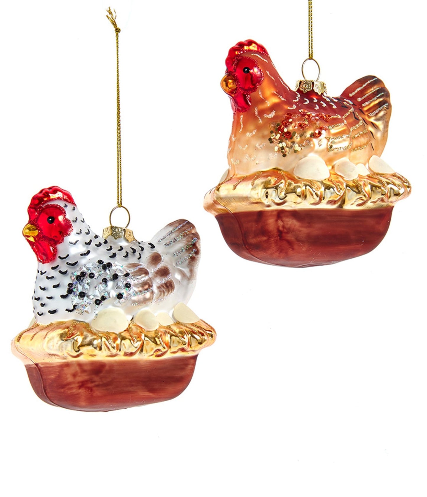 Glass Chicken Ornament Set - Unique Vintage - 
