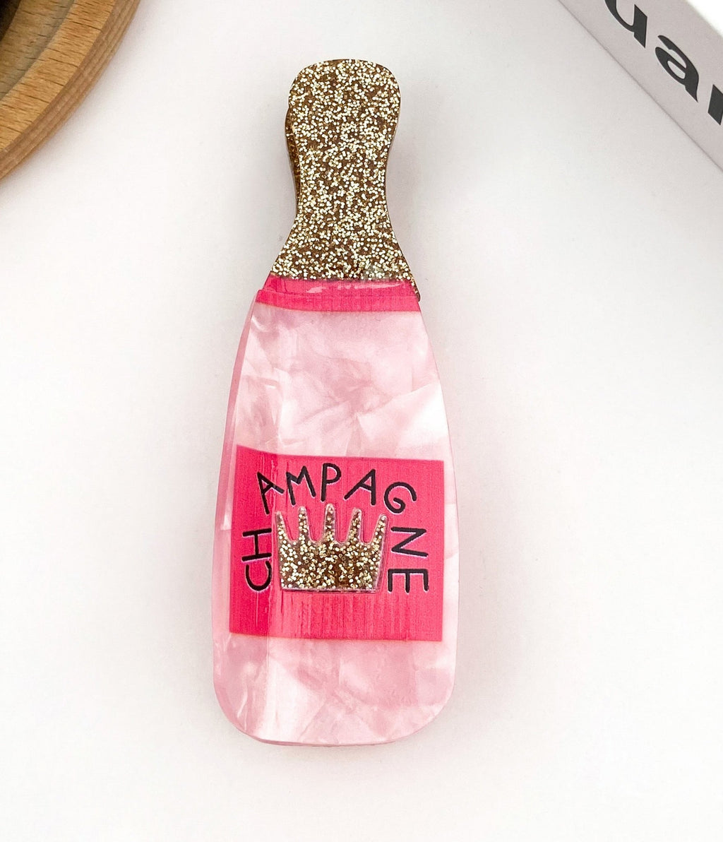 Glitter Champagne Bottle Hair Clip - Unique Vintage - Womens, ACCESSORIES, HAIR