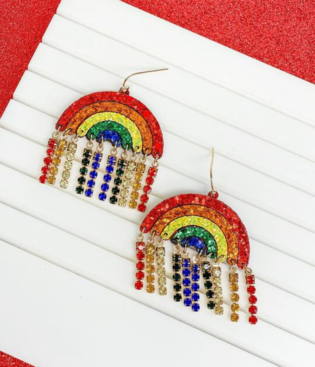 Glitter Rainbow Rhinestone Dangle Earrings - Unique Vintage - Womens, ACCESSORIES, JEWELRY