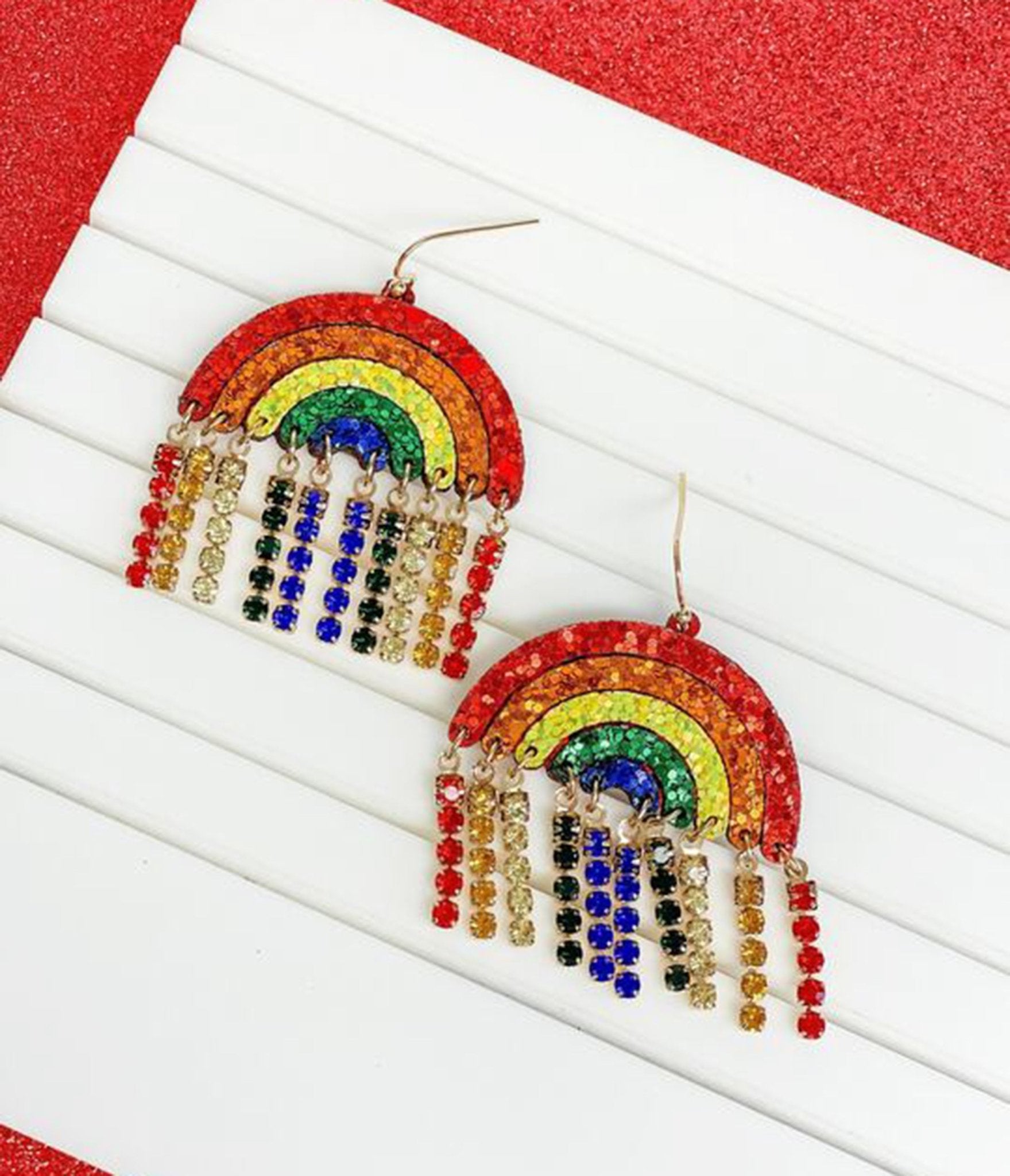 Glitter Rainbow Rhinestone Dangle Earrings - Unique Vintage - Womens, ACCESSORIES, JEWELRY