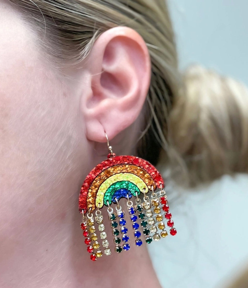 Glitter Rainbow Rhinestone Dangle Earrings - Unique Vintage - Womens, ACCESSORIES, JEWELRY