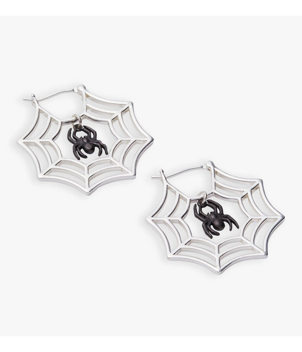 Glow-in-the-Dark Spider Web Hoop Earrings - Unique Vintage - Womens, ACCESSORIES, JEWELRY