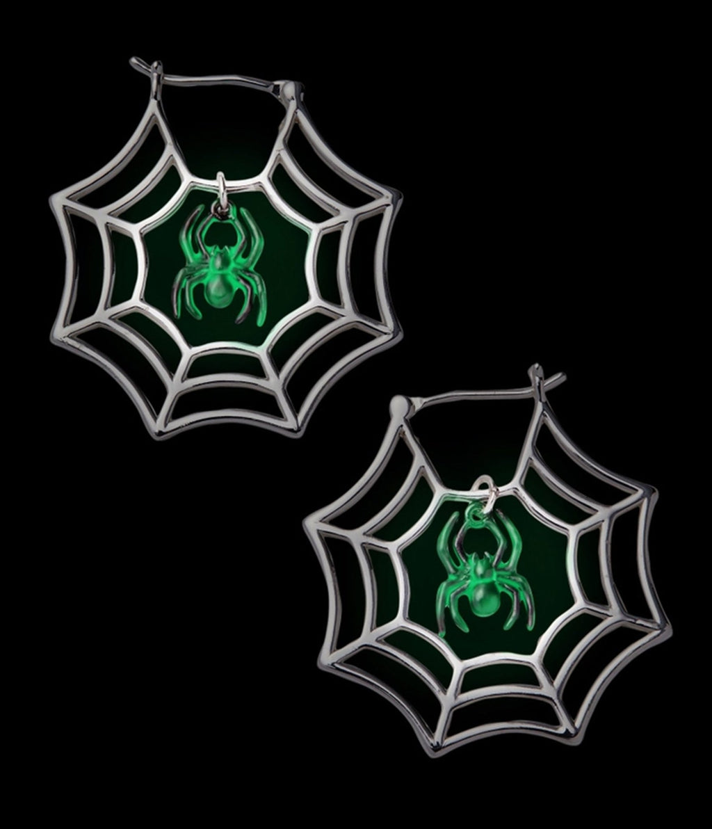 Glow-in-the-Dark Spider Web Hoop Earrings - Unique Vintage - Womens, ACCESSORIES, JEWELRY