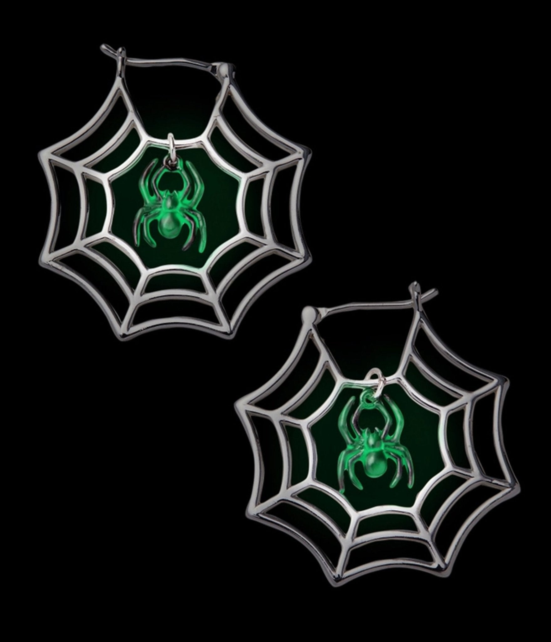 Glow-in-the-Dark Spider Web Hoop Earrings - Unique Vintage - Womens, ACCESSORIES, JEWELRY