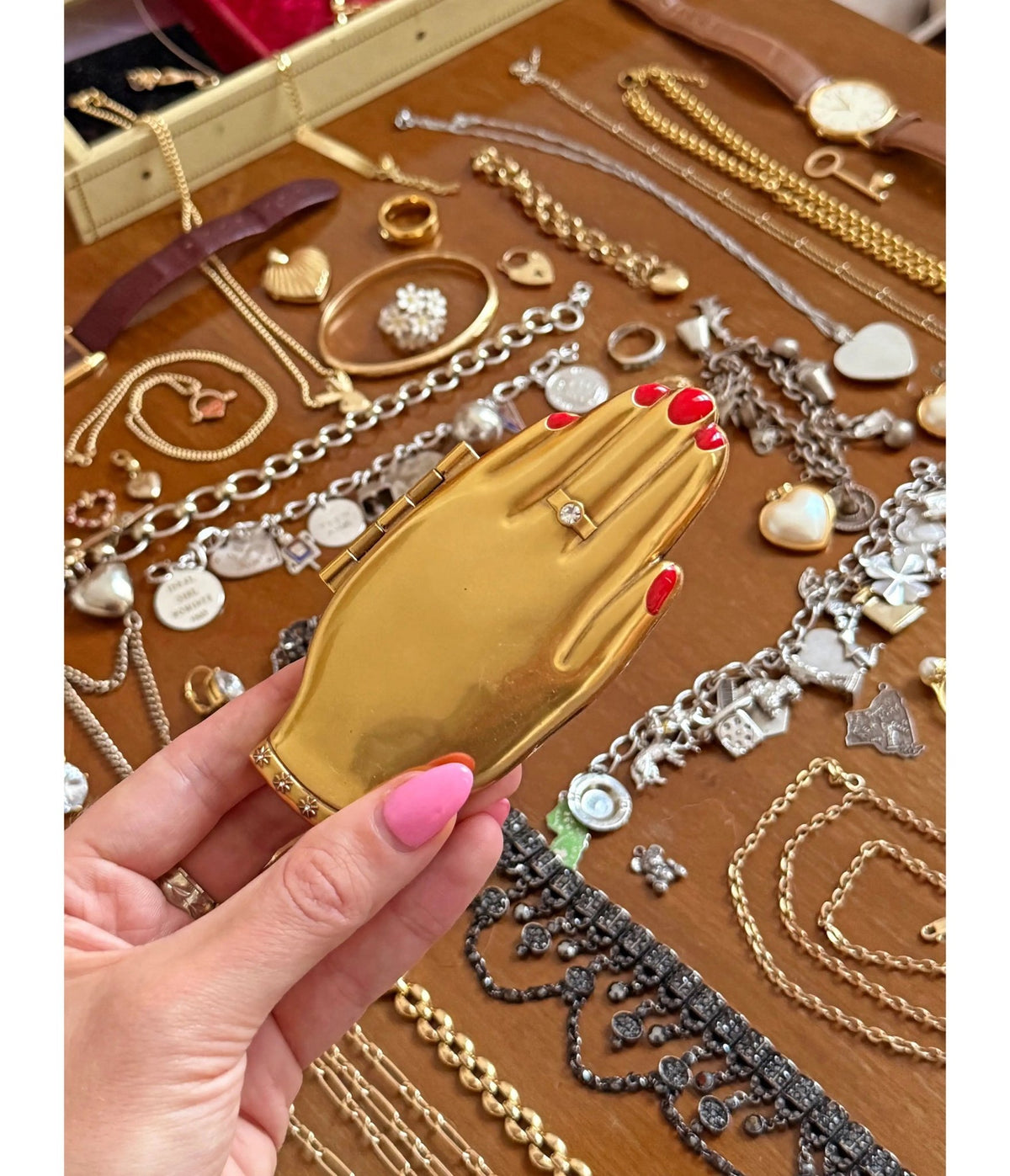 Gold Hand Shaped Compact Mirror - Unique Vintage - Mirrors