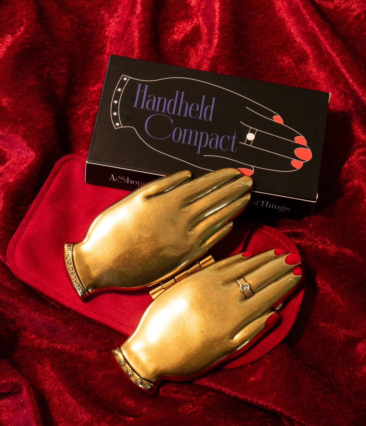 Gold Hand Shaped Compact Mirror - Unique Vintage - Mirrors