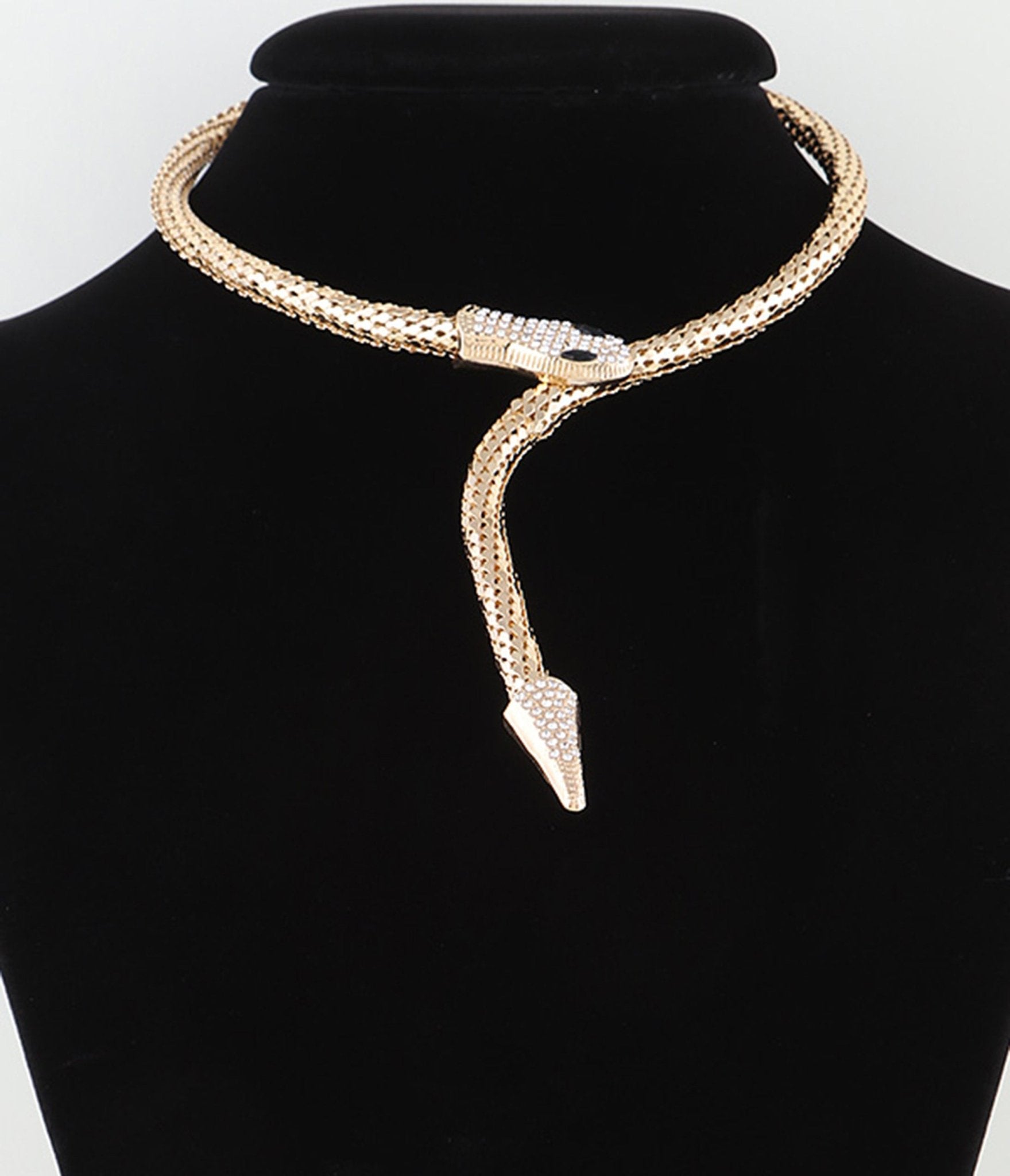 Gold Jeweled Snake Wrap Necklace - Unique Vintage - Womens, ACCESSORIES, JEWELRY