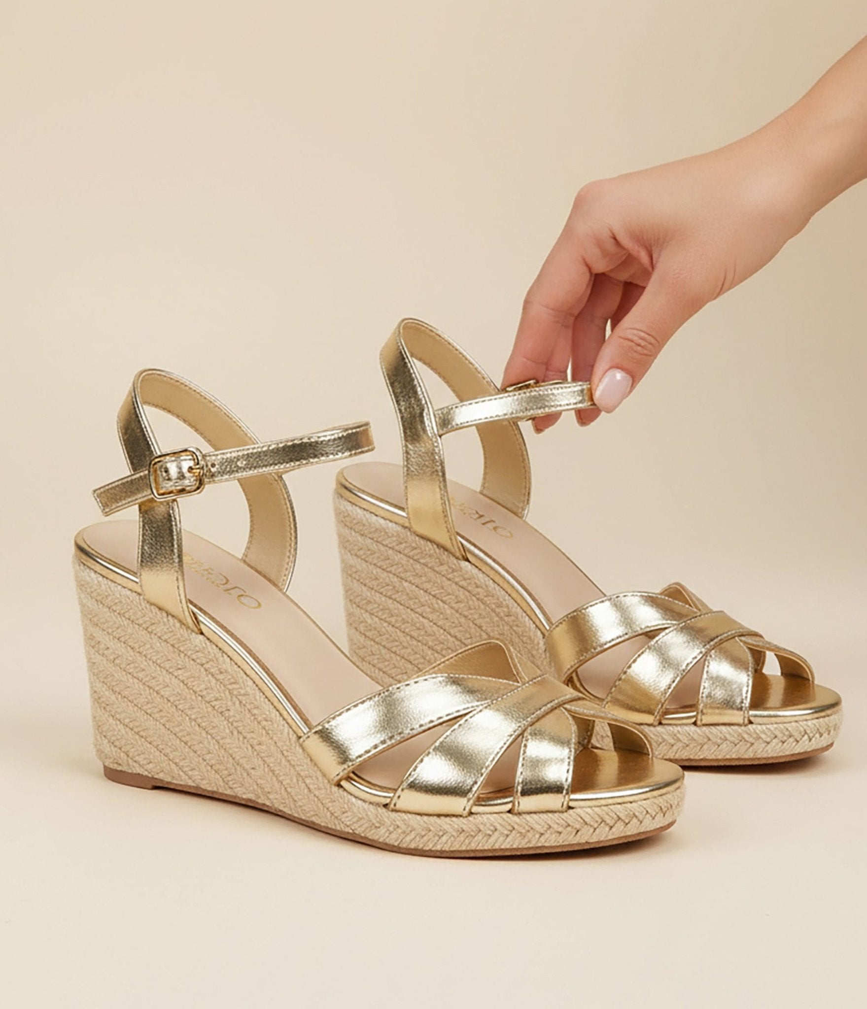 Gold Leatherette Espadrille Wedges - Unique Vintage - Womens, SHOES, HEELS